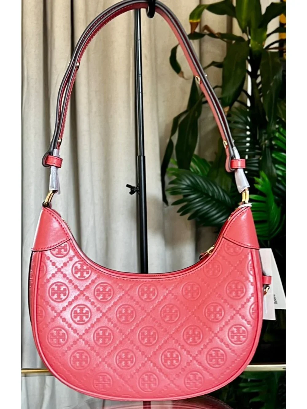 NEW!!!  AUTHENTIC TORY BURCH CORAL CRUSH MONOGRAM CRESENT HANDBAG